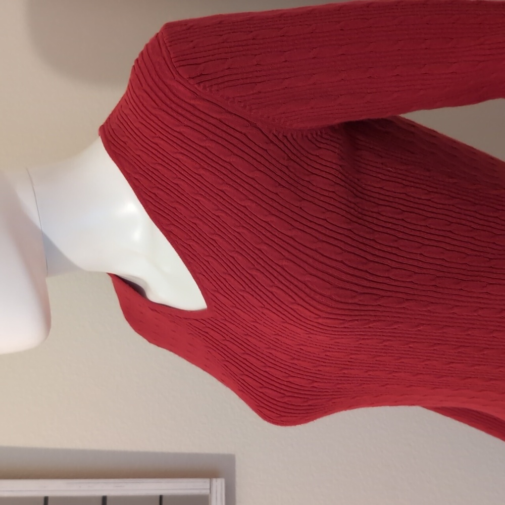 Ann Taylor RED Cable Knit Cotton Blend Long Sleeve V-neck Sweater SzM EUC